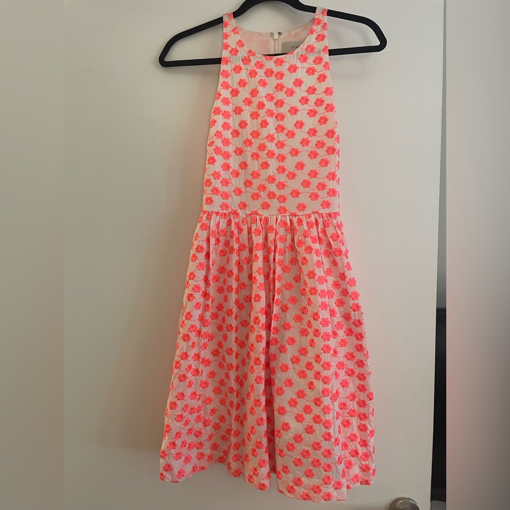 J. Crew Neon Pink Floral Fit & Flare Cotton Party Dress Size 2; great condition